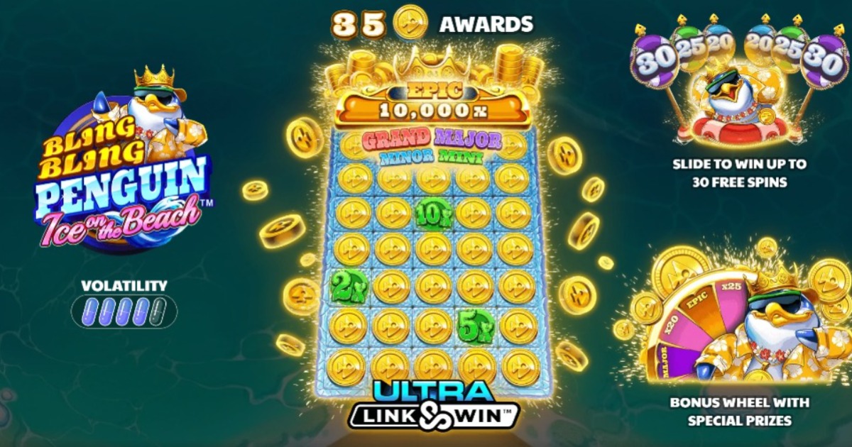 Bling Bling Penguin Ice On The Beach by INO Games game features
