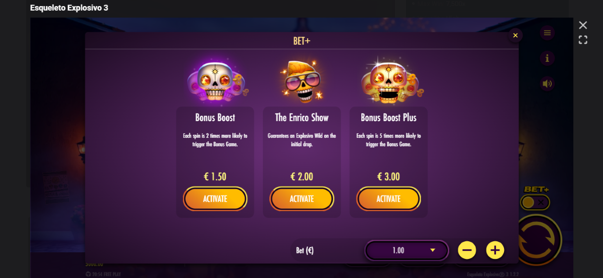 Esqueleto Explosivo 3 slot Bet+ feature