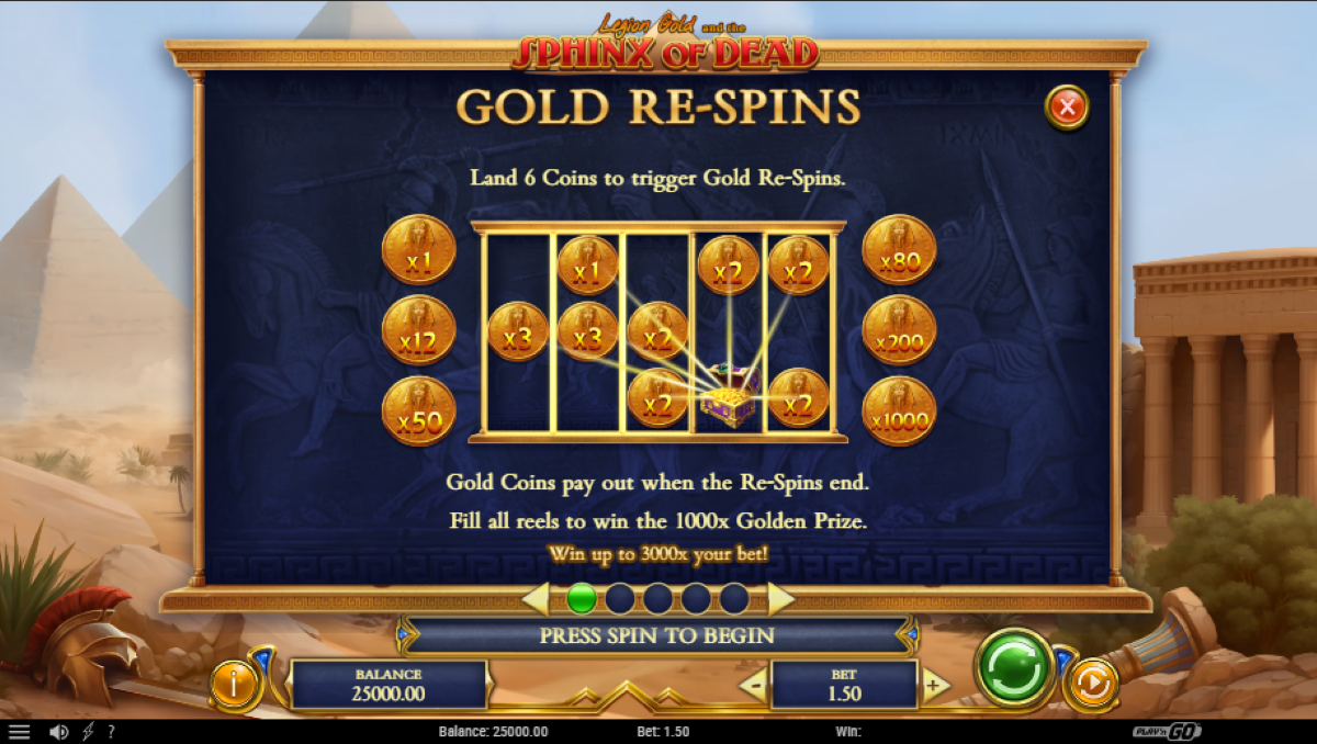 Legion Gold and the Sphinx of Dead Slot gold respin feature