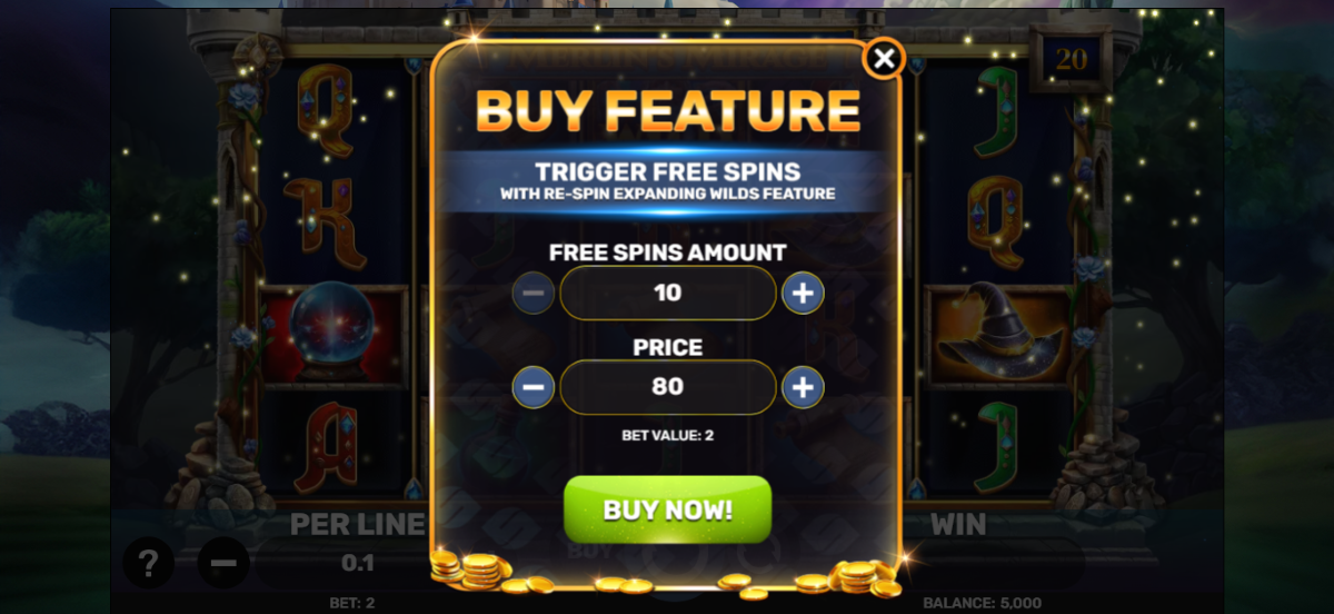 Merlin's Mirage Slot buy free spins feature