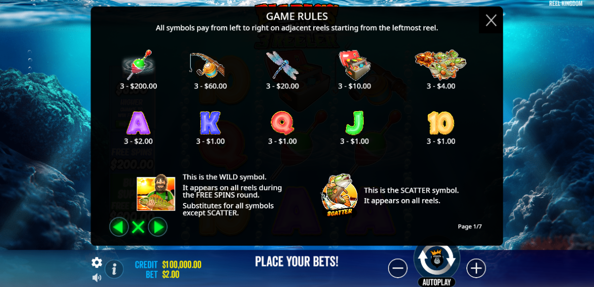 Big Bass Bonanza 3 Reeler slot symbols and payouts