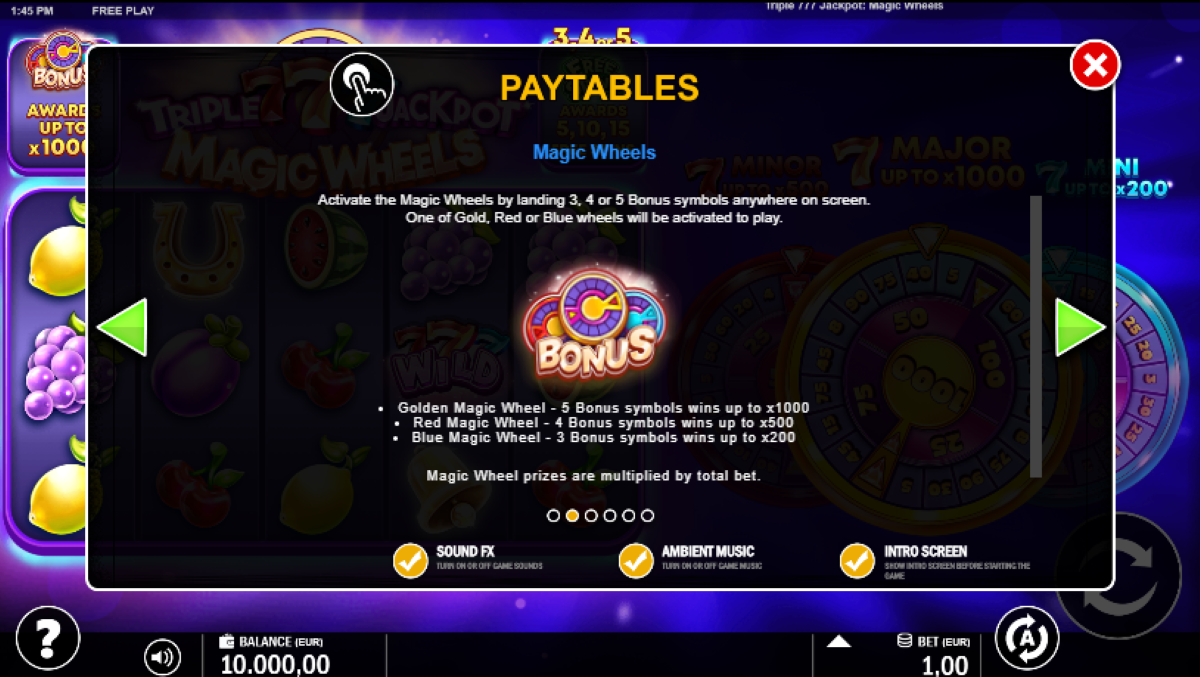 Tripple 777 Jackpot - Magic Wheels slot bonus wheel feature