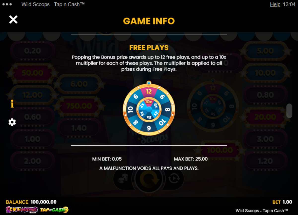 Wild Scoops - Tap n Cash free play feature