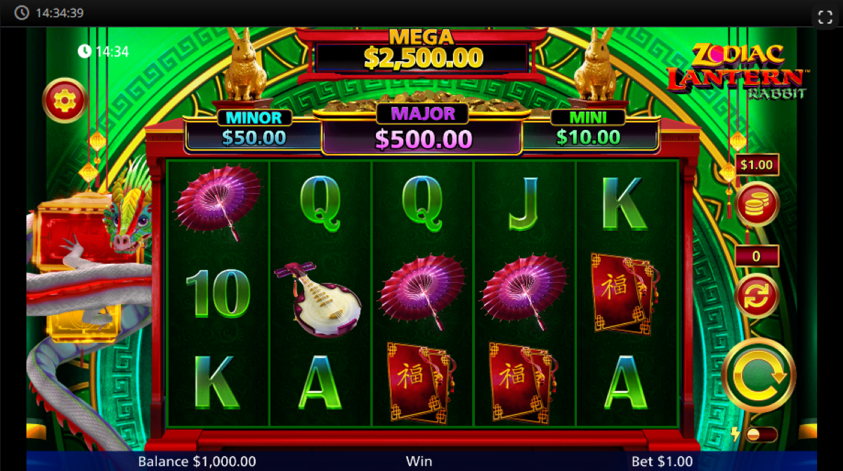 Zodiac Lantern - Rabbit slot main game screen